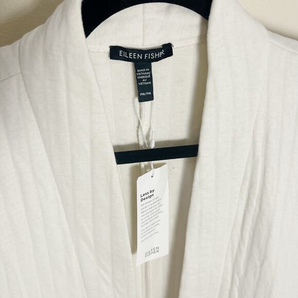 New Eileen Fisher Soft White High Collar Long Blazer Jacket Medium Petite - Picture 3 of 8